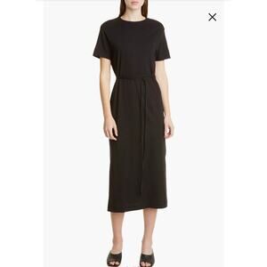 Vince Black Pima Cotton Belted Midi Dress- Size Large